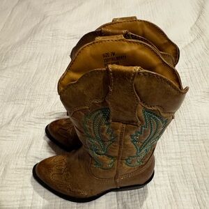 Flex West Liberty Girl Boot Brown Turquoise Cowboy Boots Western Pull On Size 7